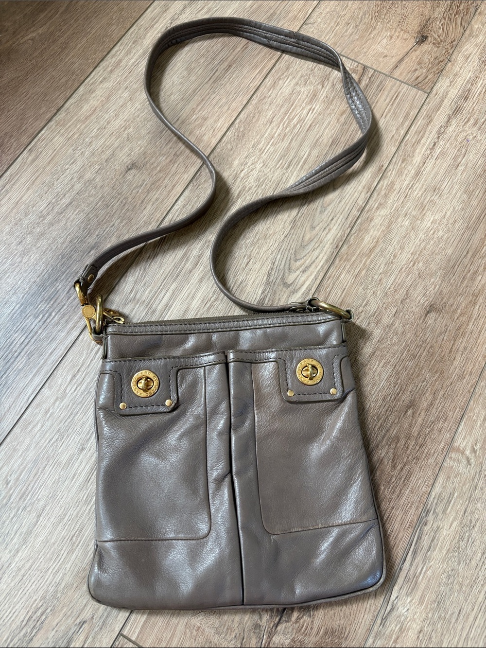 Marc by Marc Jacobs Taupe Leather Crossbody with Gold Hardware Turnlock